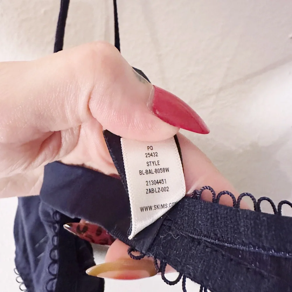 Skims Pointelle Unlined Balconette Bra Underwire Bralette Scallop Edge Navy - Picture 6 of 7